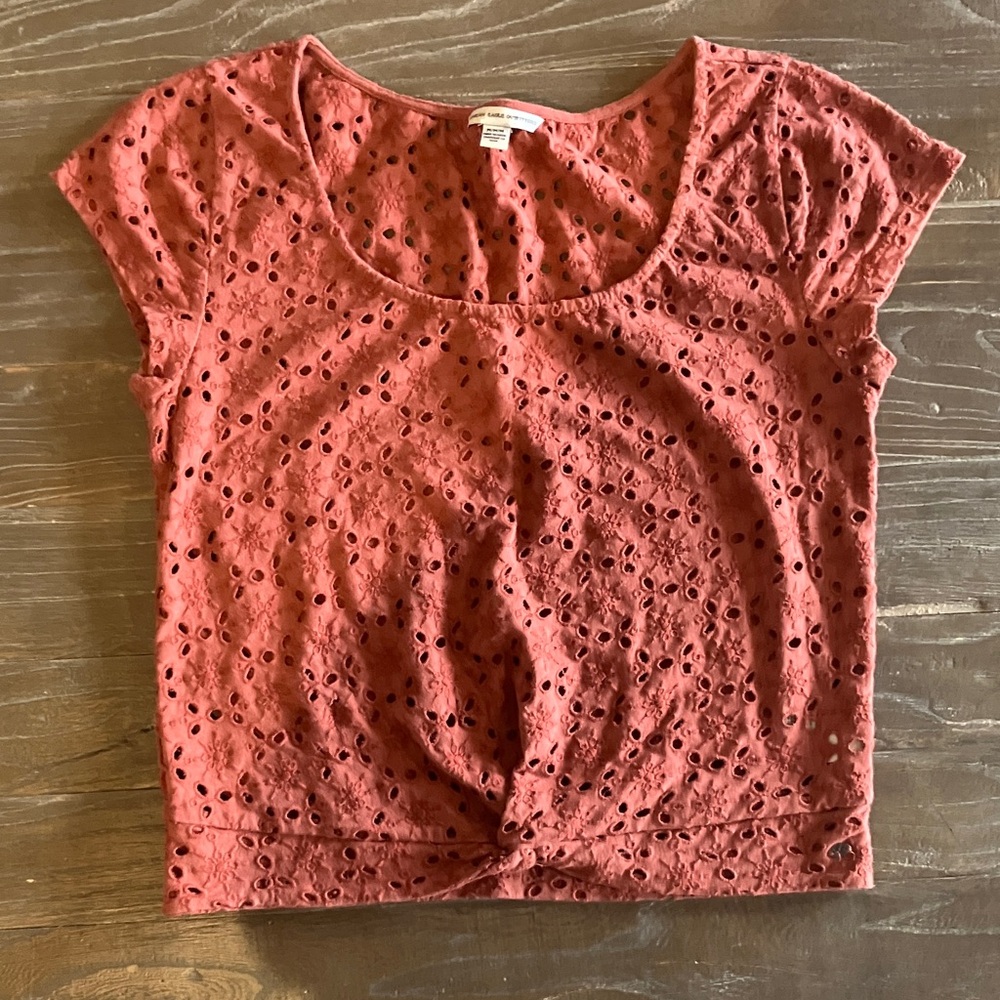 American Eagle Outfitters Terracotta Eyelet Tee